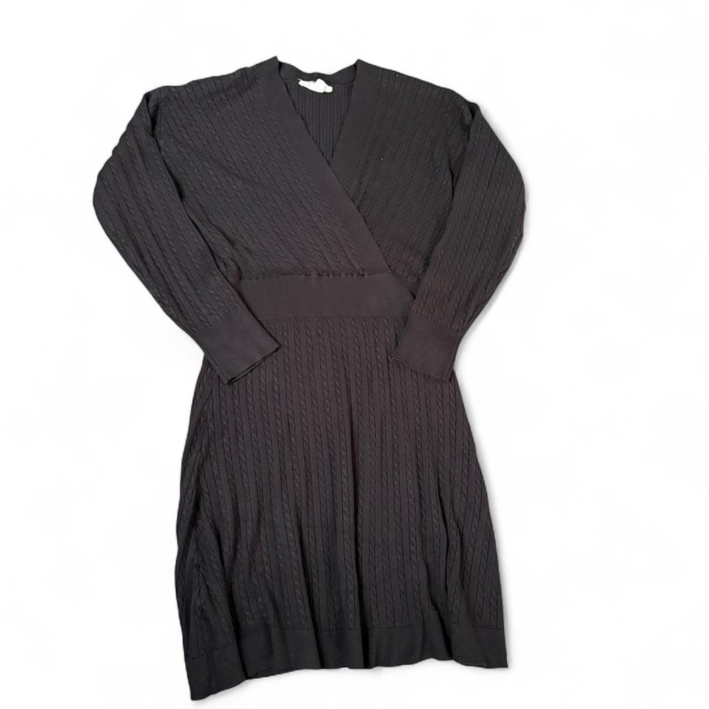 Lucky Brand Womens Dress M Black Cable Knit Coquette Dark Academia Wrap Sweater